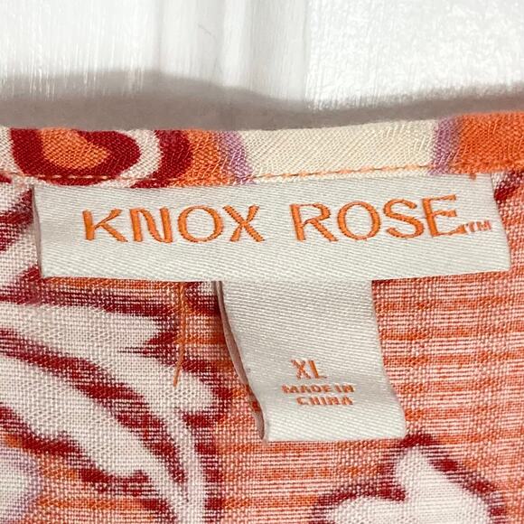 NWOT KNOX ROSE Dress XL Floral Coral Tiered V-Neck Puff-Short-Sleeve Knee - Picture 3 of 5